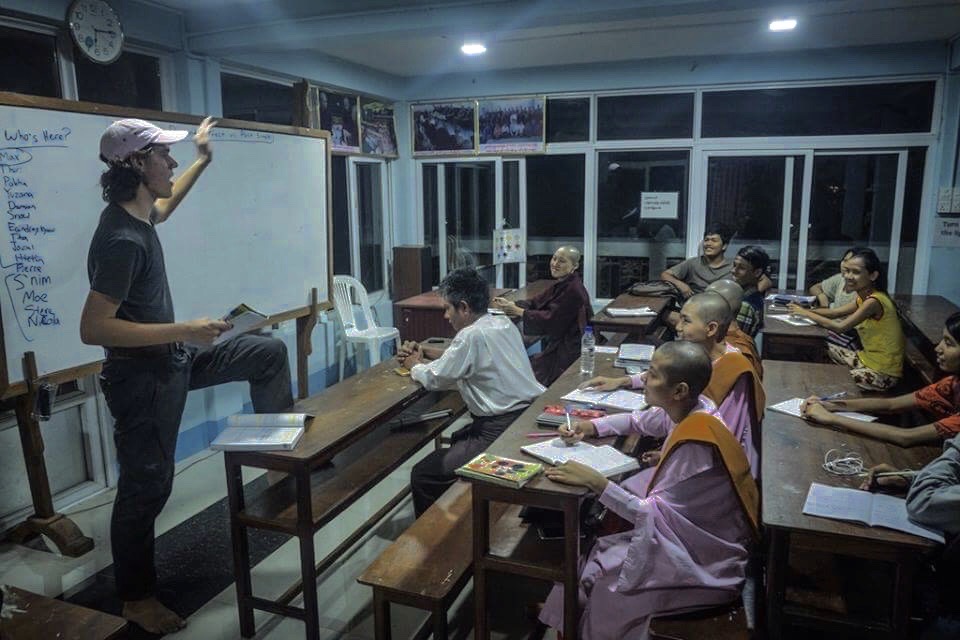 Teaching in ThaBarWa Buddhist Monastery, Thanlyin Township, Myanmar